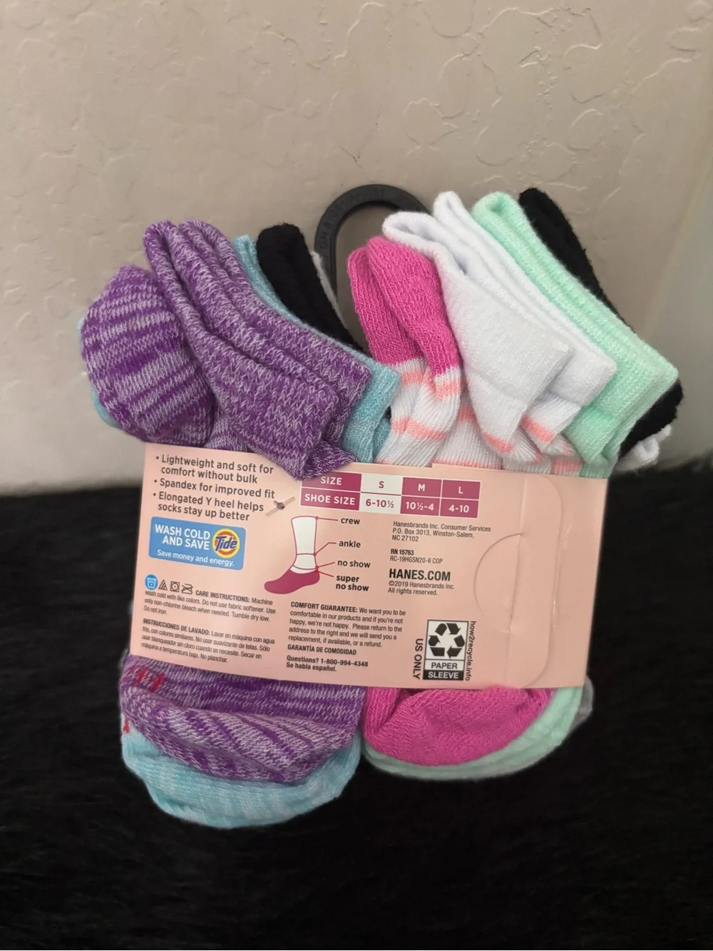 NWT Hanes Girls' 20-Pack No Show Socks – Blue, Pink, Purple, White, Size 6-10.5